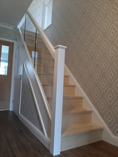 recent Softwood and glass staircase renovation in Wigan 3